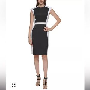 Calvin Klein Black and White Color Block Scuba Shift Dress Size 8 NWOT